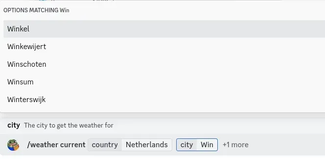 Weather Command Autocomplete