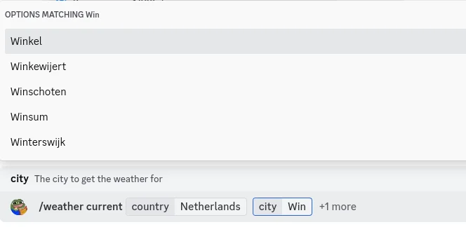 Weather Command Autocomplete